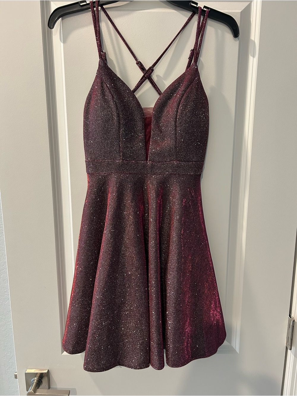 Camille La Vie Sparkling Wine-Red A-Line Dress with Crisscross Straps